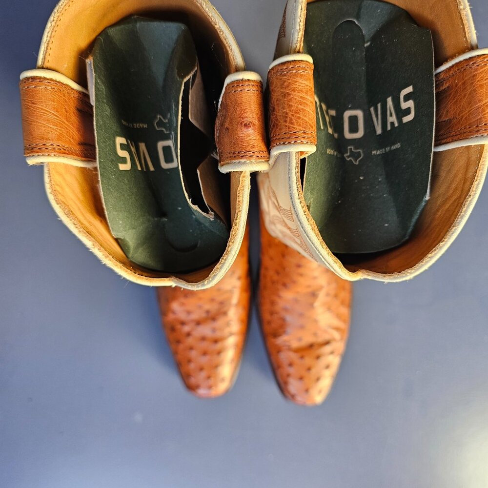 Tecova Men's Light Brown and White Ostrich Boots - Picture 3 of 3